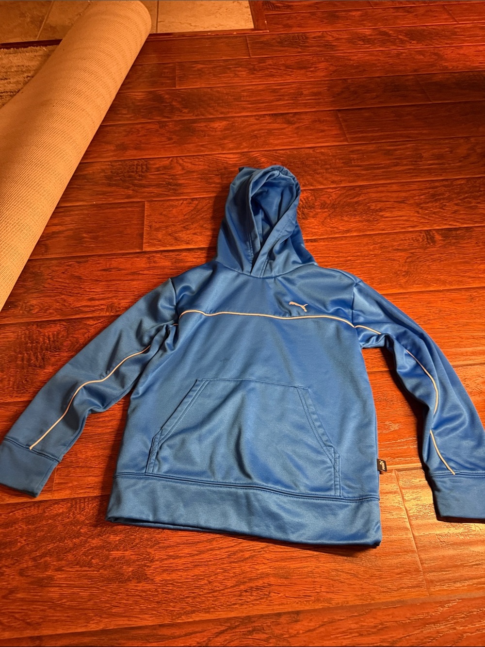 Puma Light Blue Hooded Sweatshirt with White Piping.youth 7/8.great condition
